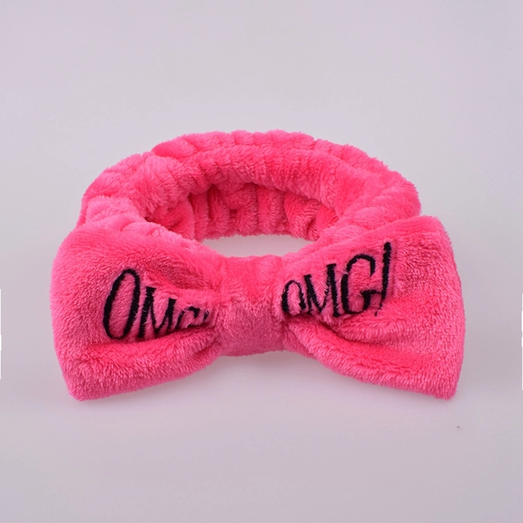 Wholesale Girls Cute Face Washing Plush Hairband Omg Letters Bow Coral Fleece Headband Makeup Turban Women Hair Accessories